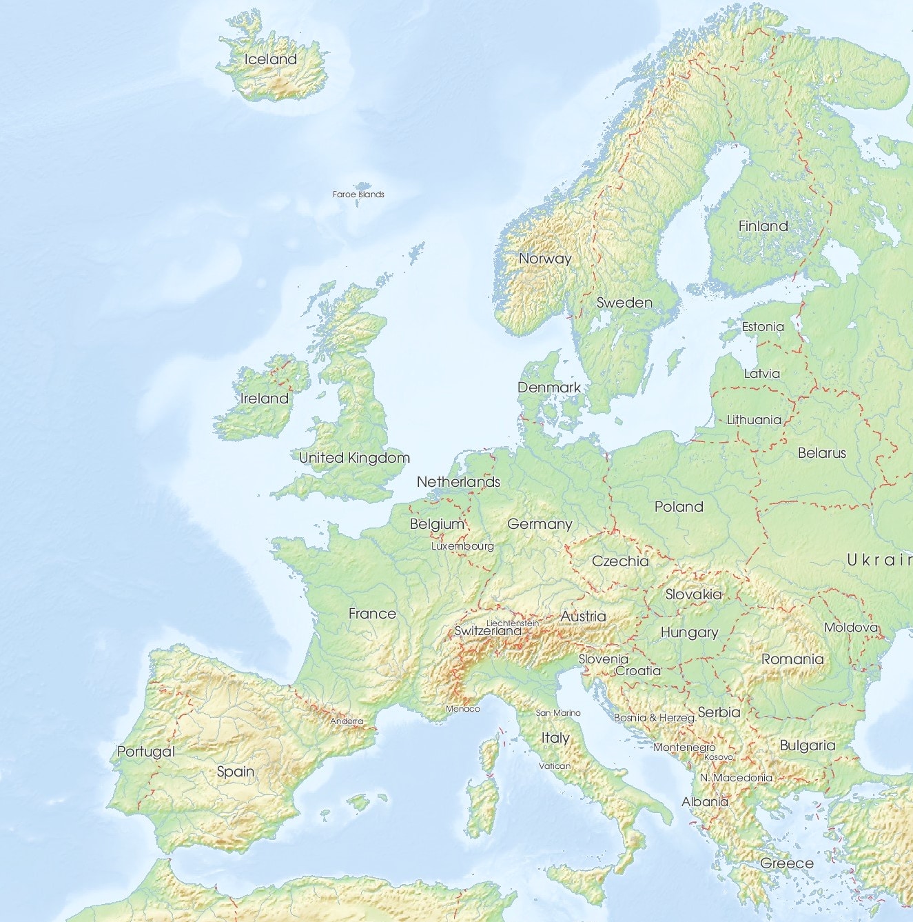 Map of Europe showing Aervia range from Amsterdam